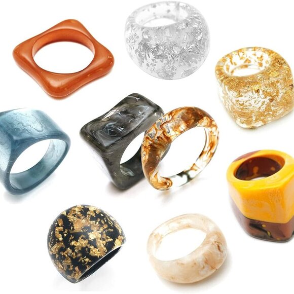 Chunky Colorful Rings Other | Resin Chunky Rings Acrylic Resin Rings Wide Thick Dome Knuckle ...